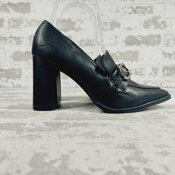 NEW NORDSTROM RACK Oslo Block Heel Pointed Toe Slip On Black Pumps D709 - Picture 5 of 13